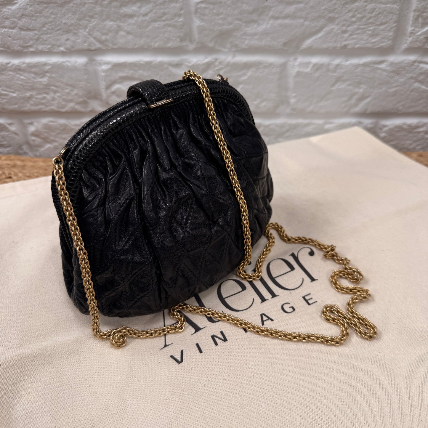 Chanel ULTRA RARE Early 1980s Navy Lambskin & Lizard Skin Kiss lock Frame Bag