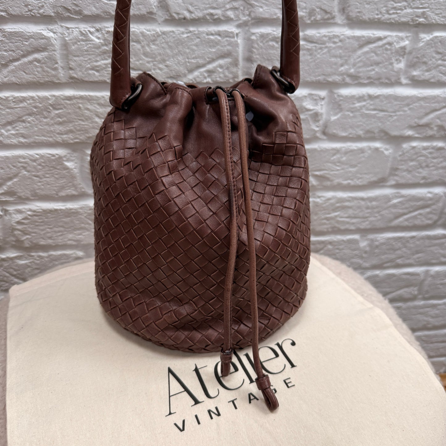 Bottega Veneta 1990s Bottega Veneta Tan Woven Leather Bucket Bag