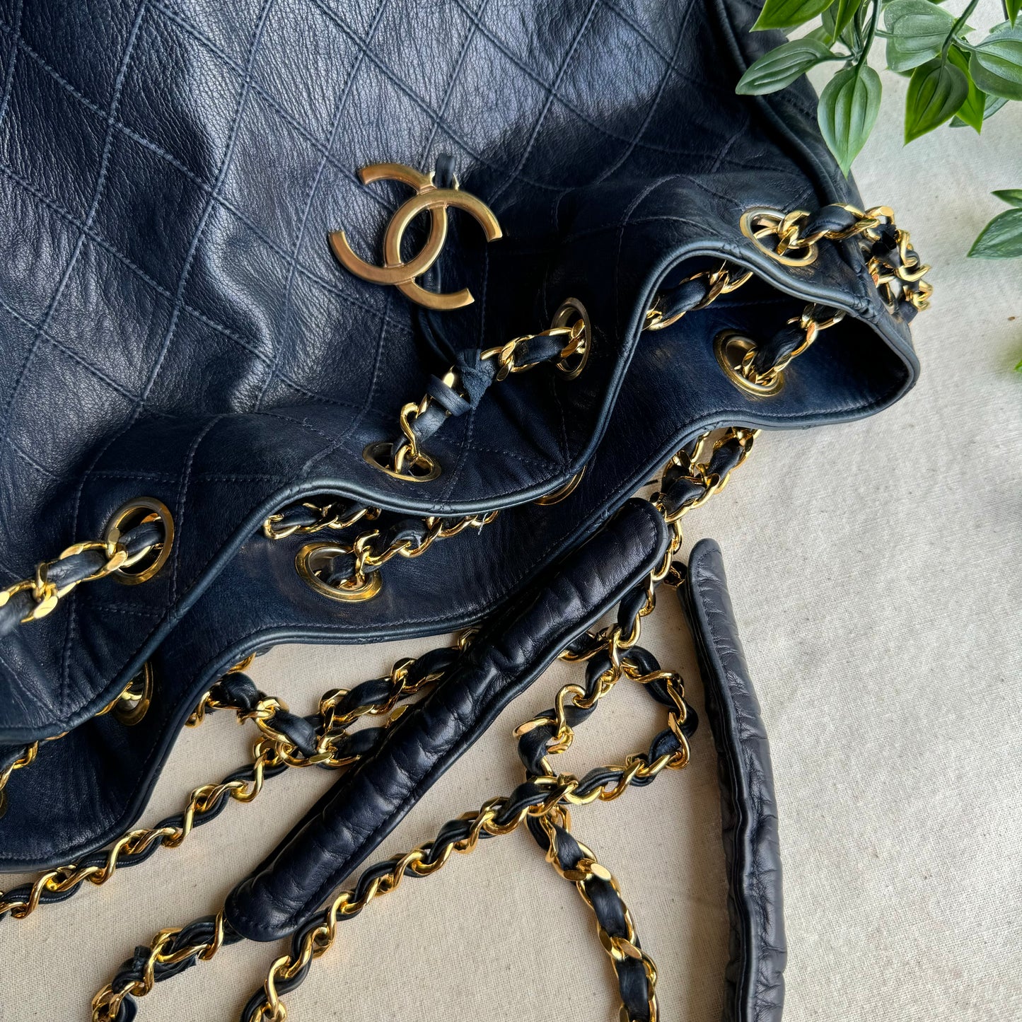Chanel 1986 Navy CC Charm Bucket Bag