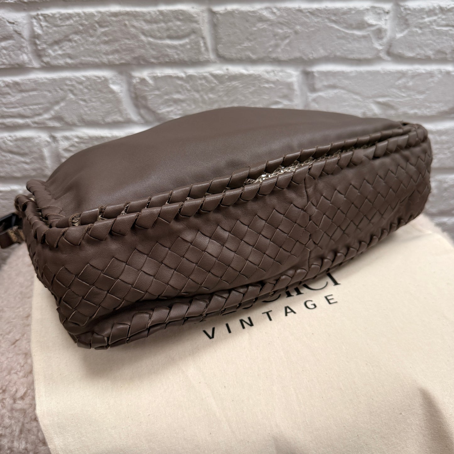 Bottega Veneta 1990s Bottega Veneta Taupe & Beige Lizard Leather Tote