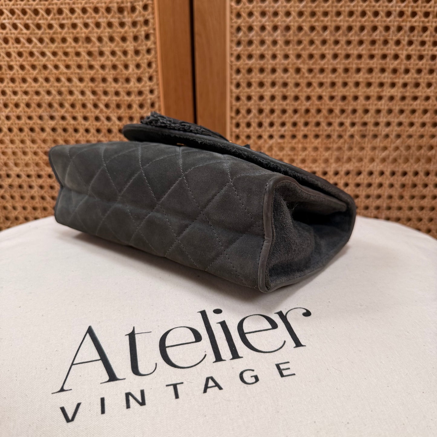 Chanel 1986 Grey Suede Tassel Clutch