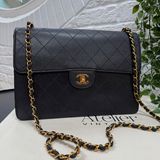 Chanel 1997 Very Rare Midnight Blue Caviar Single Flap