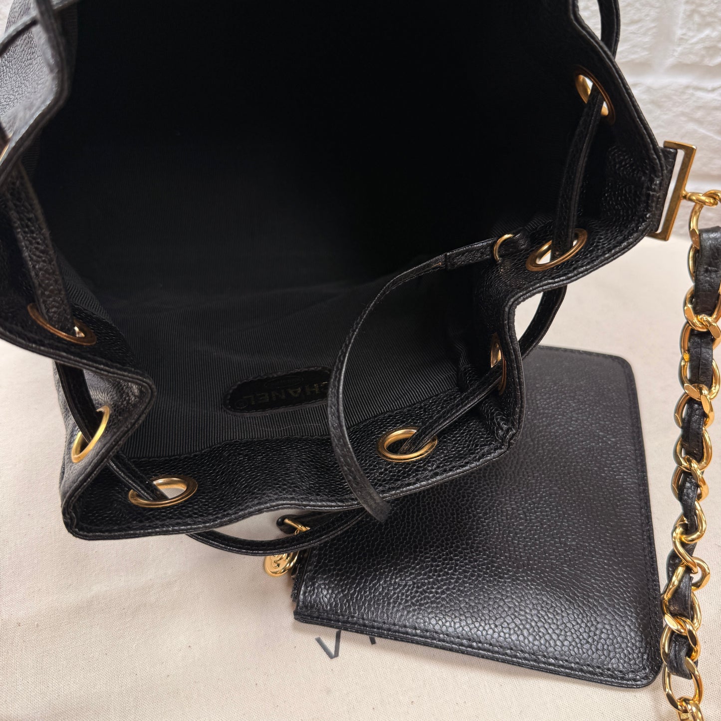 Chanel 1996 Triple CC Caviar bucket bag with pouch