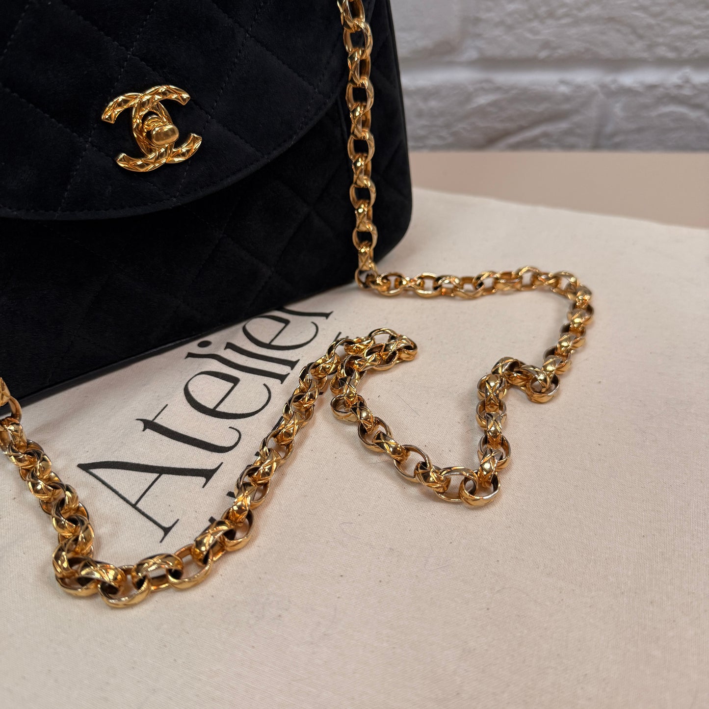 Chanel 1980s Ultra Rare Limited Edition Bijoux Chain in Black Suede and 24k Hold Hardware