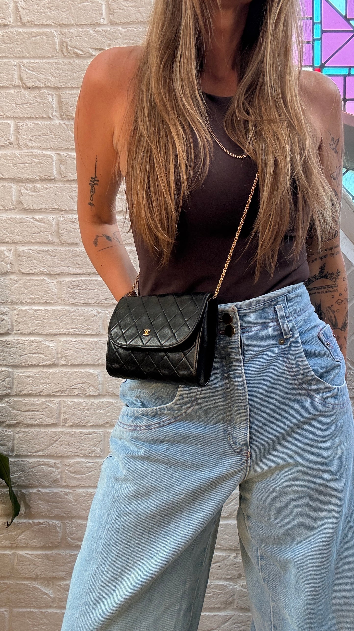 Chanel Early 1980s Rare Black Lambskin Leather Single flap Cross Body