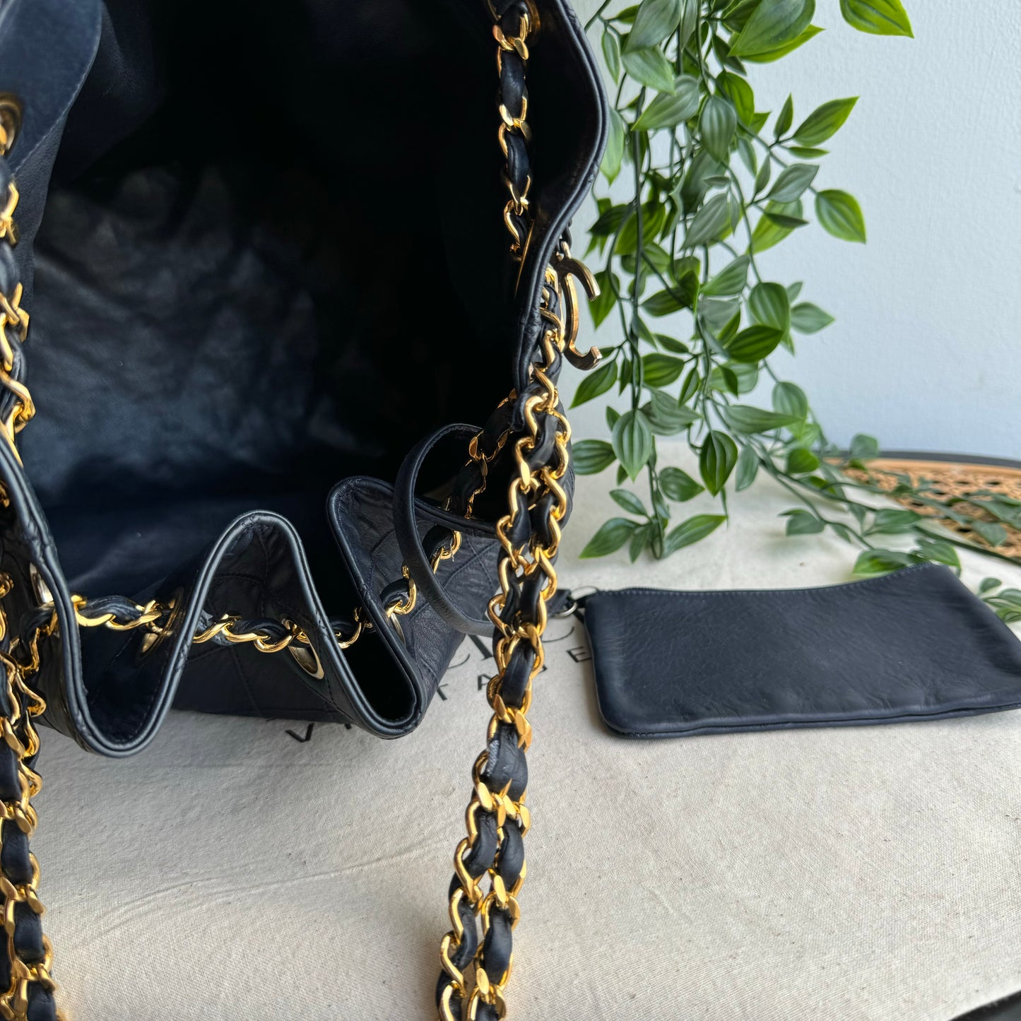 Chanel 1986 Navy CC Charm Bucket Bag