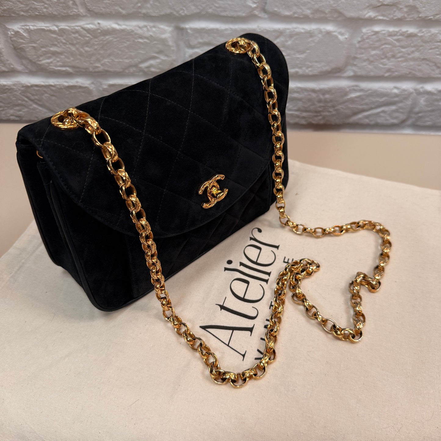 Chanel 1980s Ultra Rare Limited Edition Bijoux Chain in Black Suede and 24k Hold Hardware