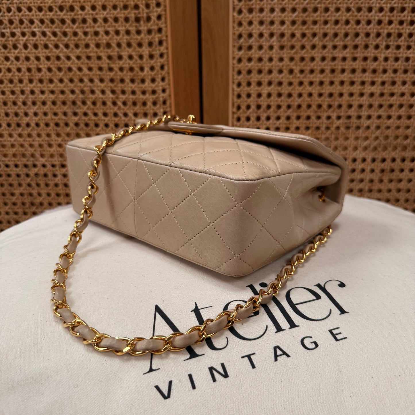 Chanel 1991 Beige Classic Medium Square Single Flap