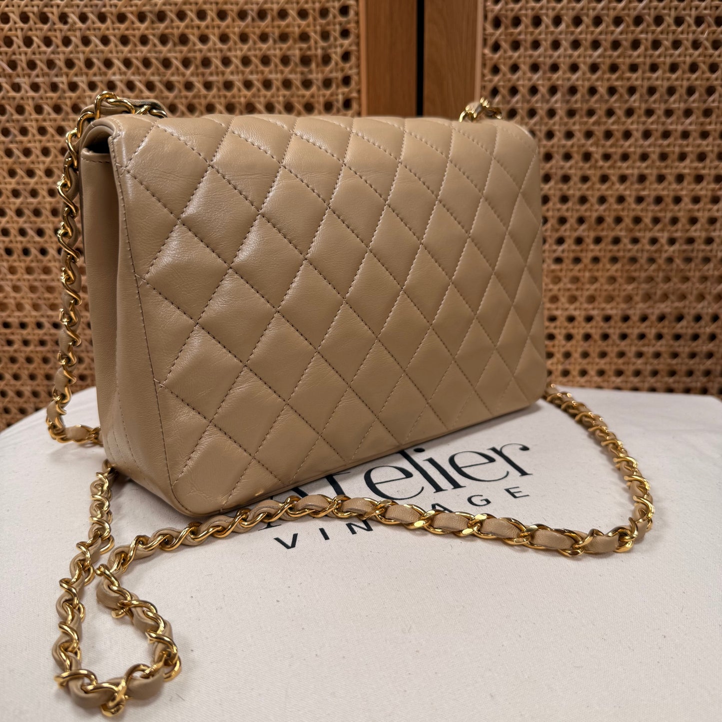 Chanel 1989 Rare Half Moon Single Flap in Dark Beige