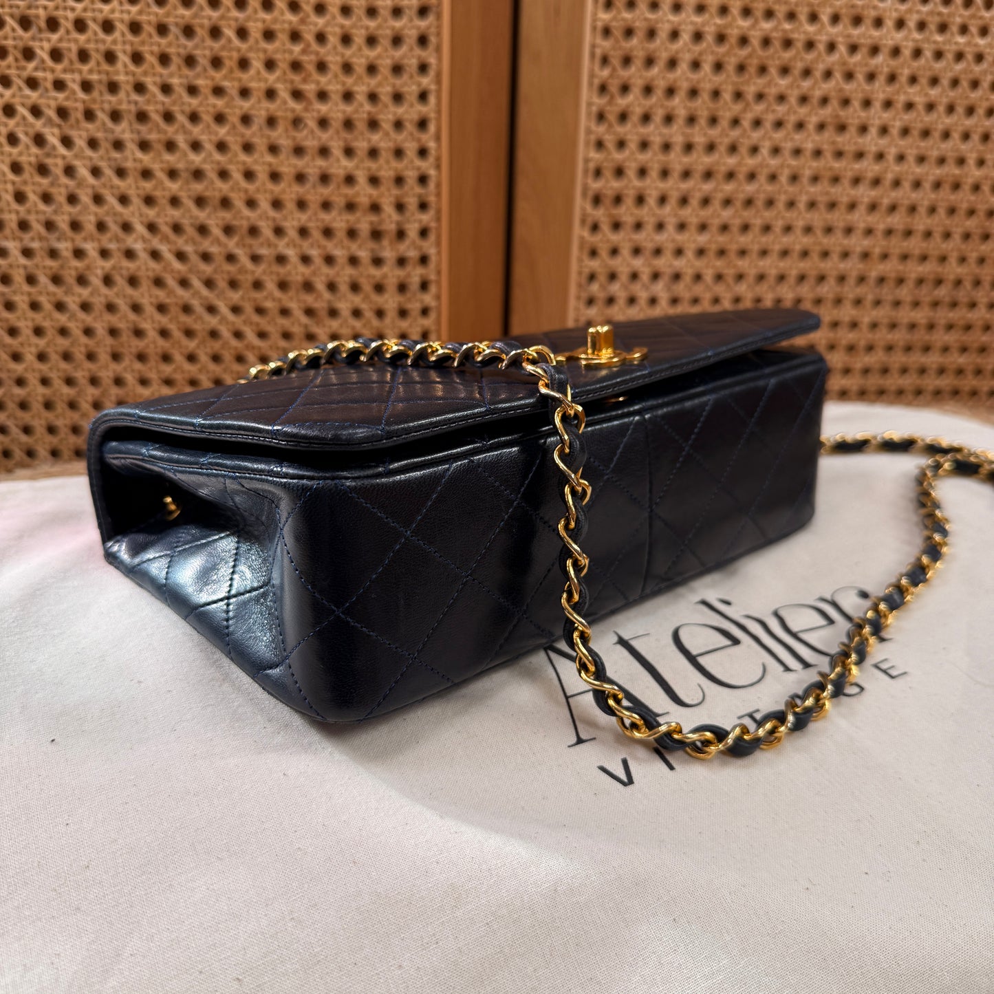 Chanel 1989 Rare Navy Classic Medium Rectangle Full Flap