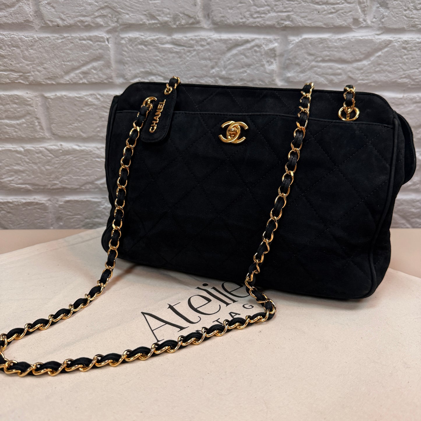 Chanel 1996 Rare Black Suede CC Turnlock Crossbody Tote with 24k Gold Hardware