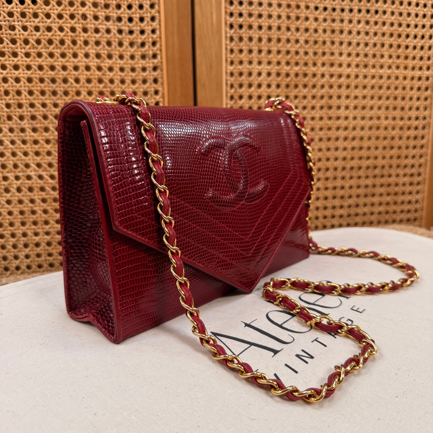 Chanel 1986 Rare Red Exotic Leather Envelope Flap