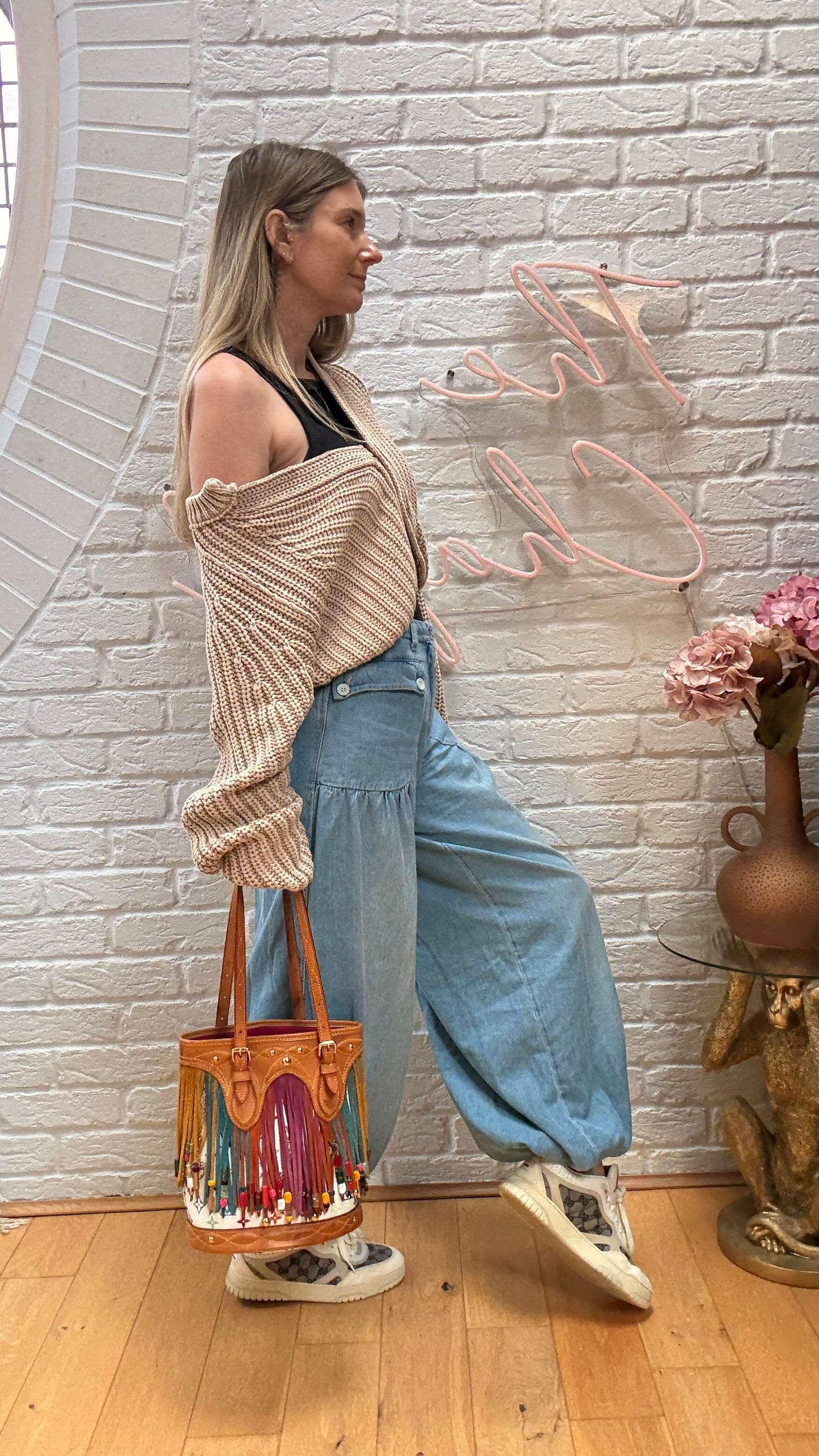 Louis Vuitton 2006 ULTRA RARE Murakami Suede and Beaded Fringe Bucket Bag