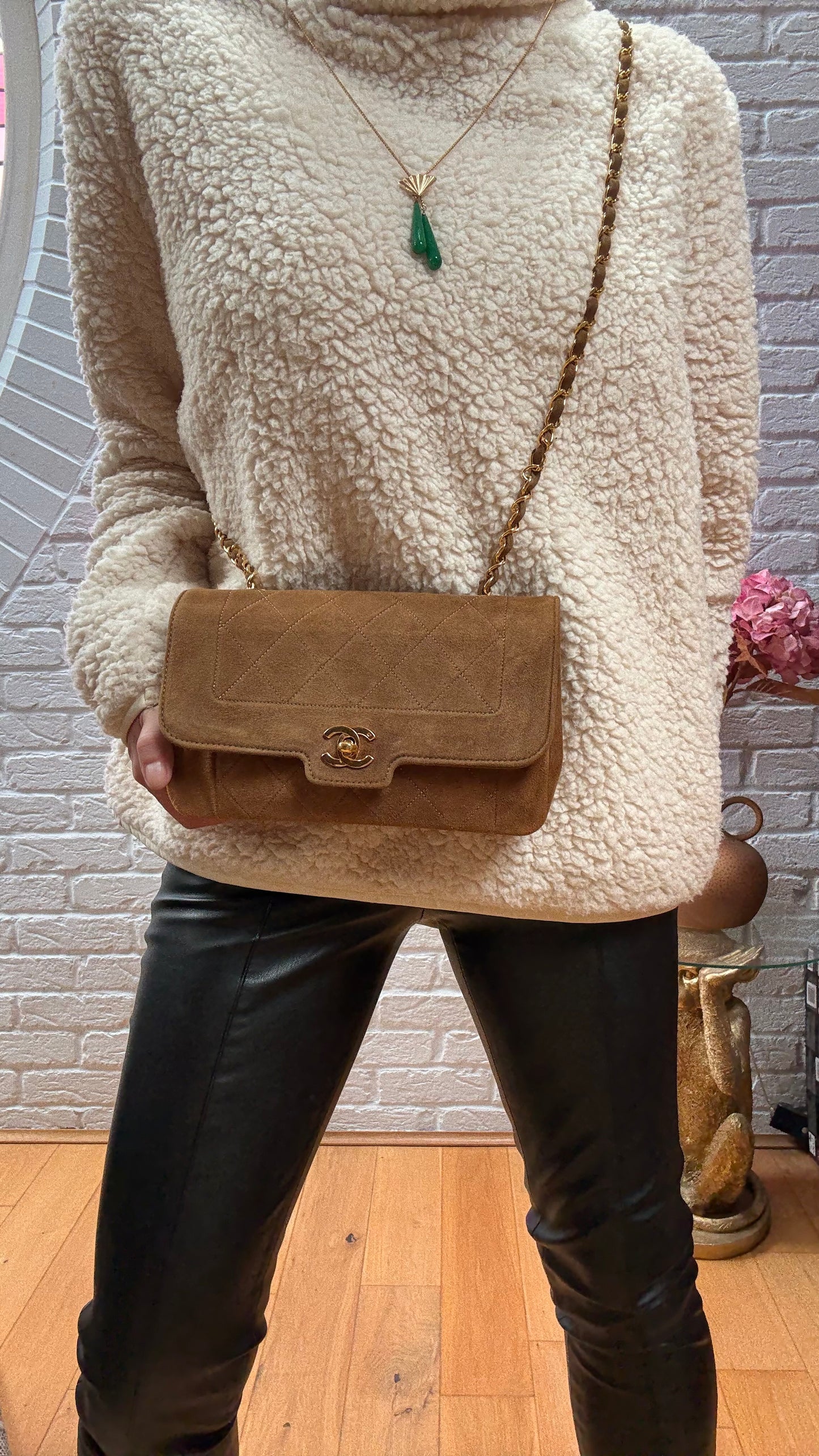 Chanel 1989 Super Rare Tan Suede Single Flap