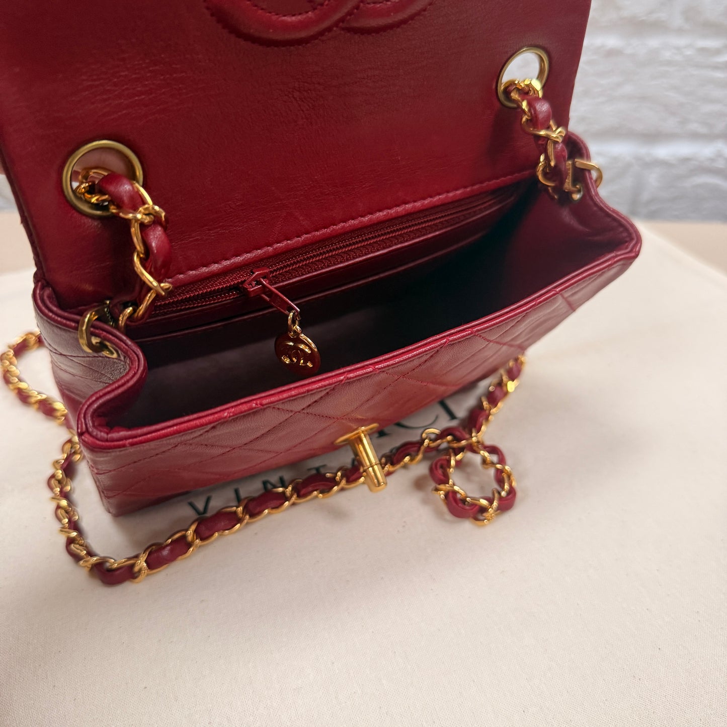 Chanel 1994 Rare Red Classic Single Flap Square Small