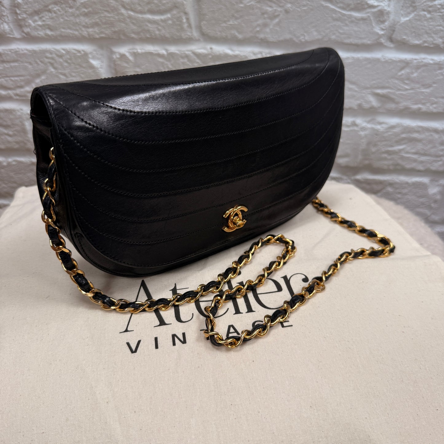 Chanel Early 1980s Quilted Half Moon CC Turnlock Single Flap