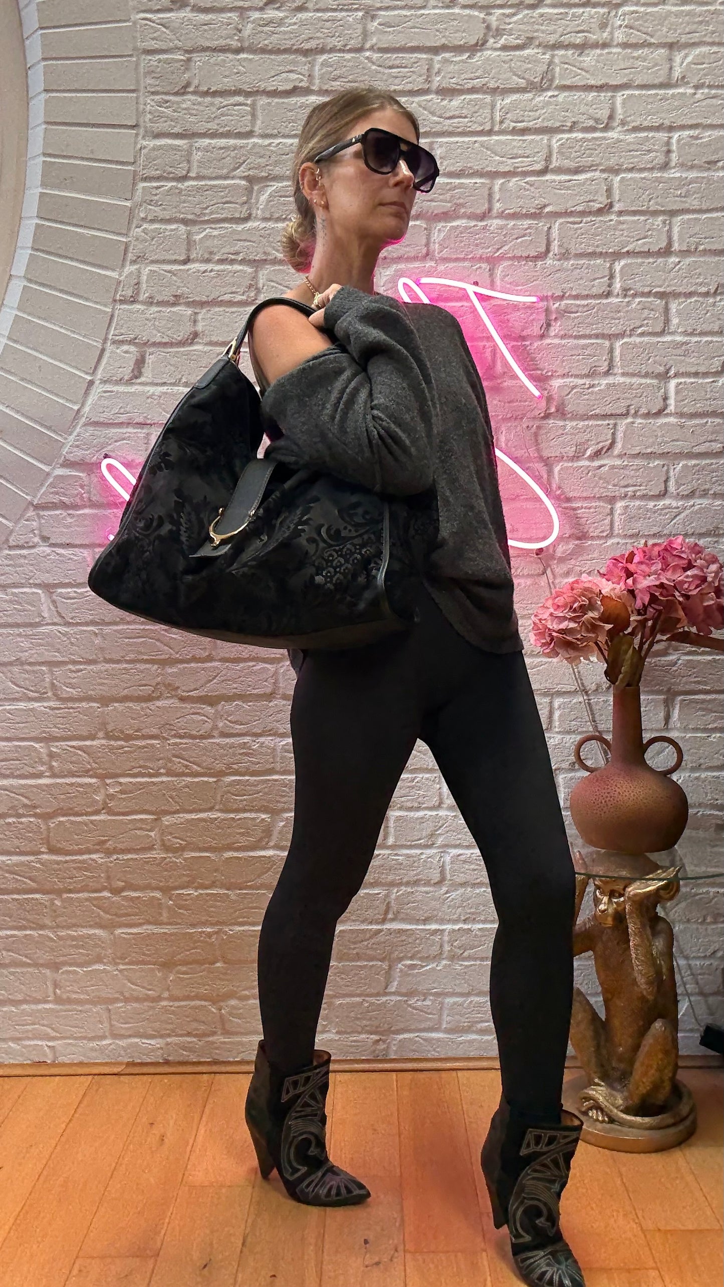Gucci Suede Brocade Stirrup Tote
