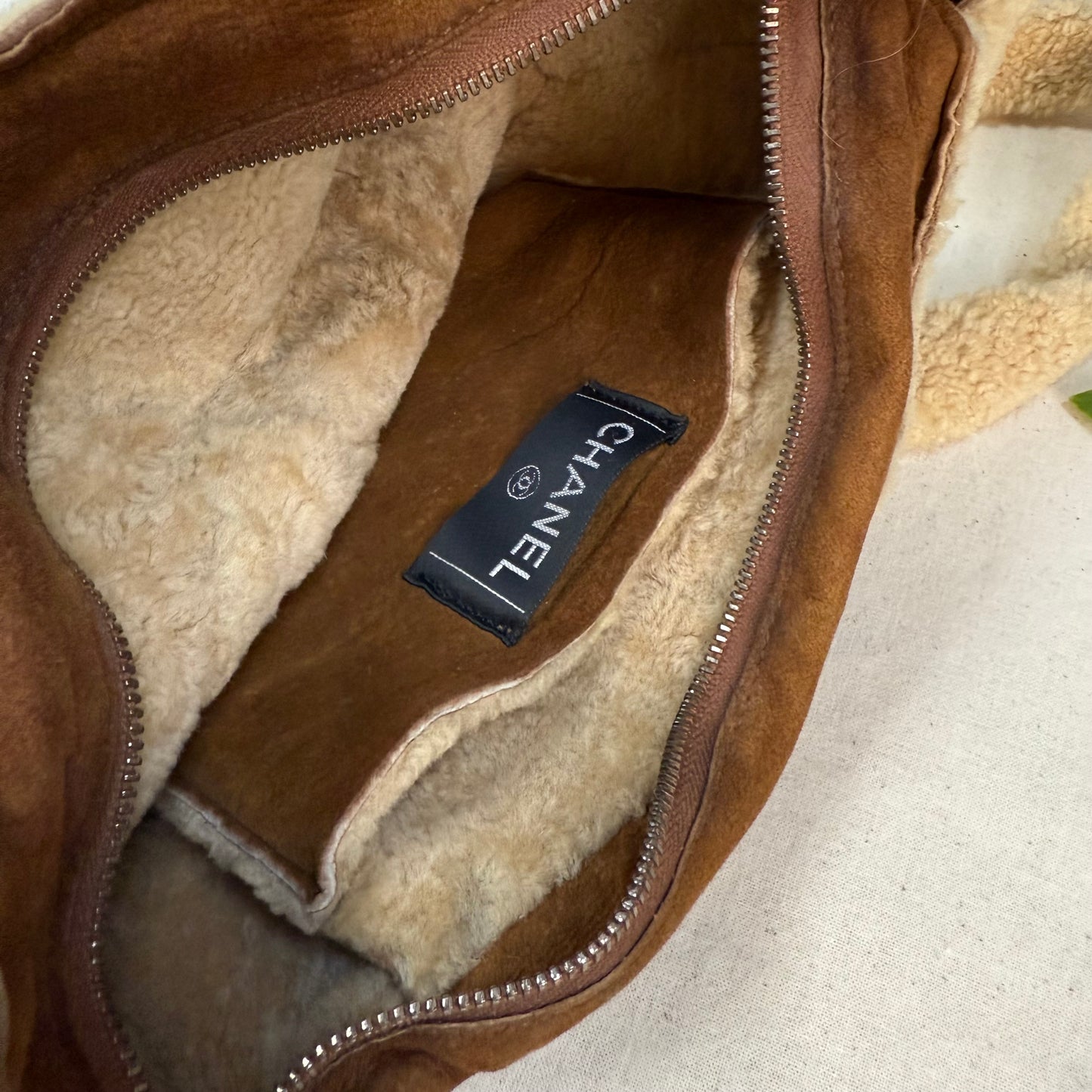 Chanel 2000 Suede & Shearling CC Shoulder Bag