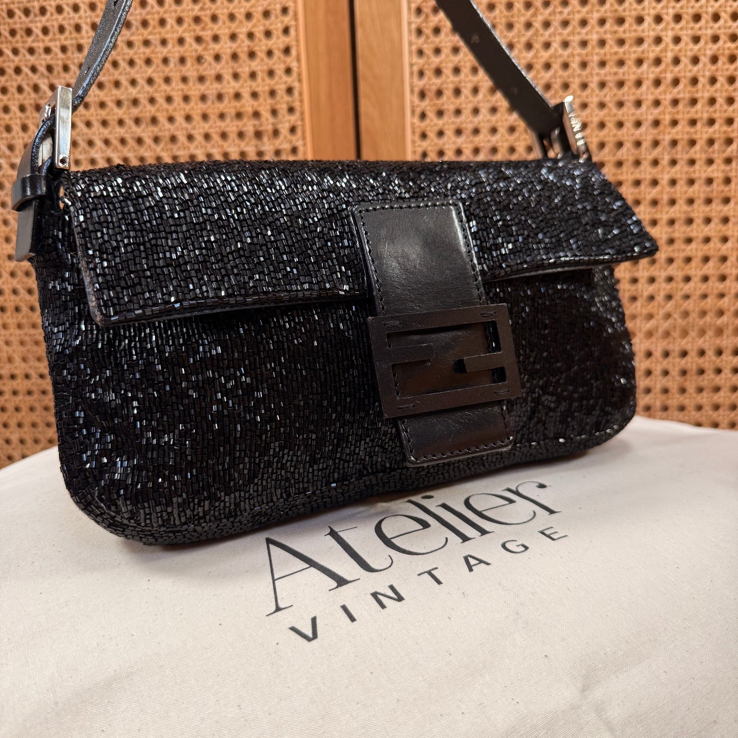 Fendi 2001 Rare Fendi Baguette Black - Limited Edition full glass beaded with black leather