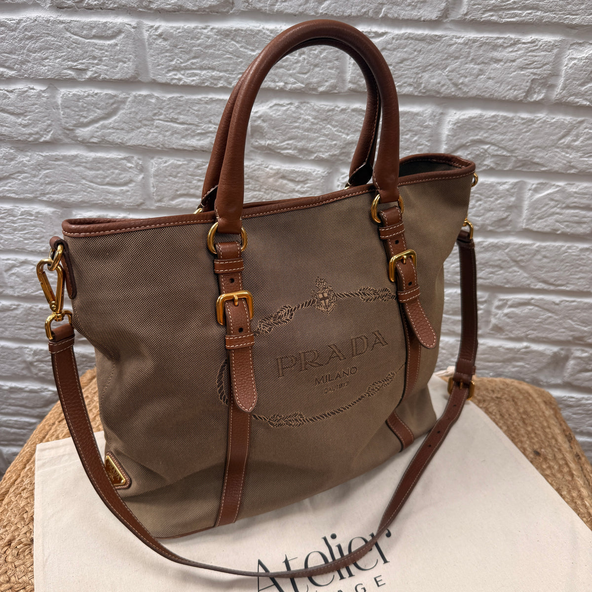 Prada 1990s Canapa Two Way Tote