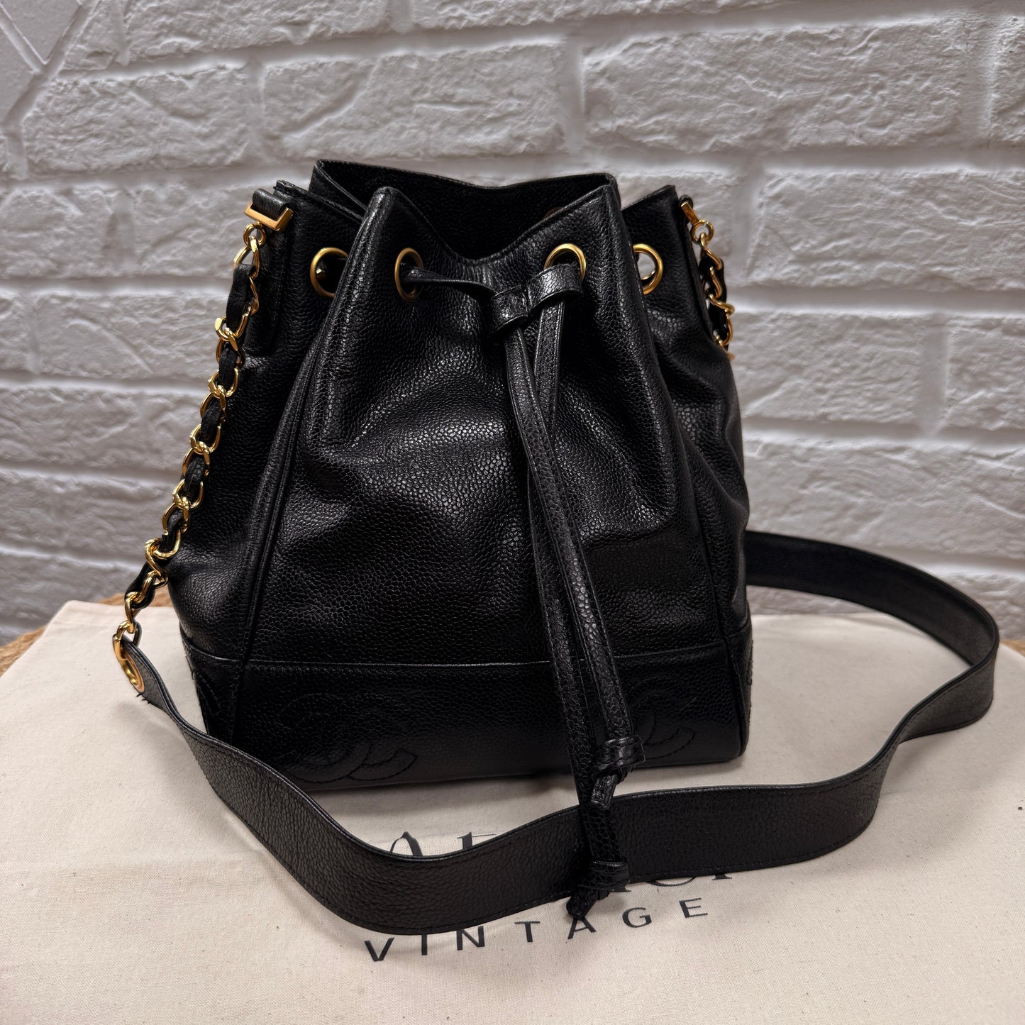 Chanel 1996 Triple CC Caviar bucket bag with pouch