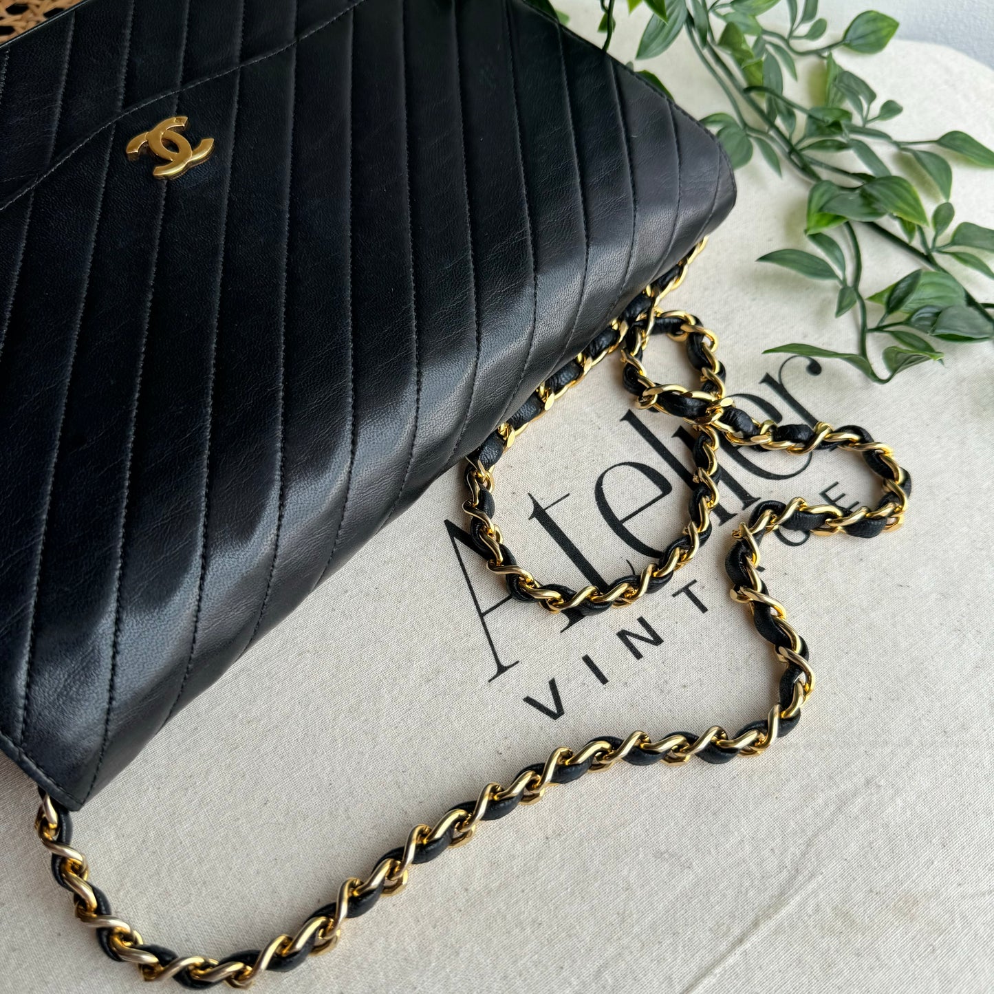 Chanel Early 1980s Diagonal Quilted Single Flap