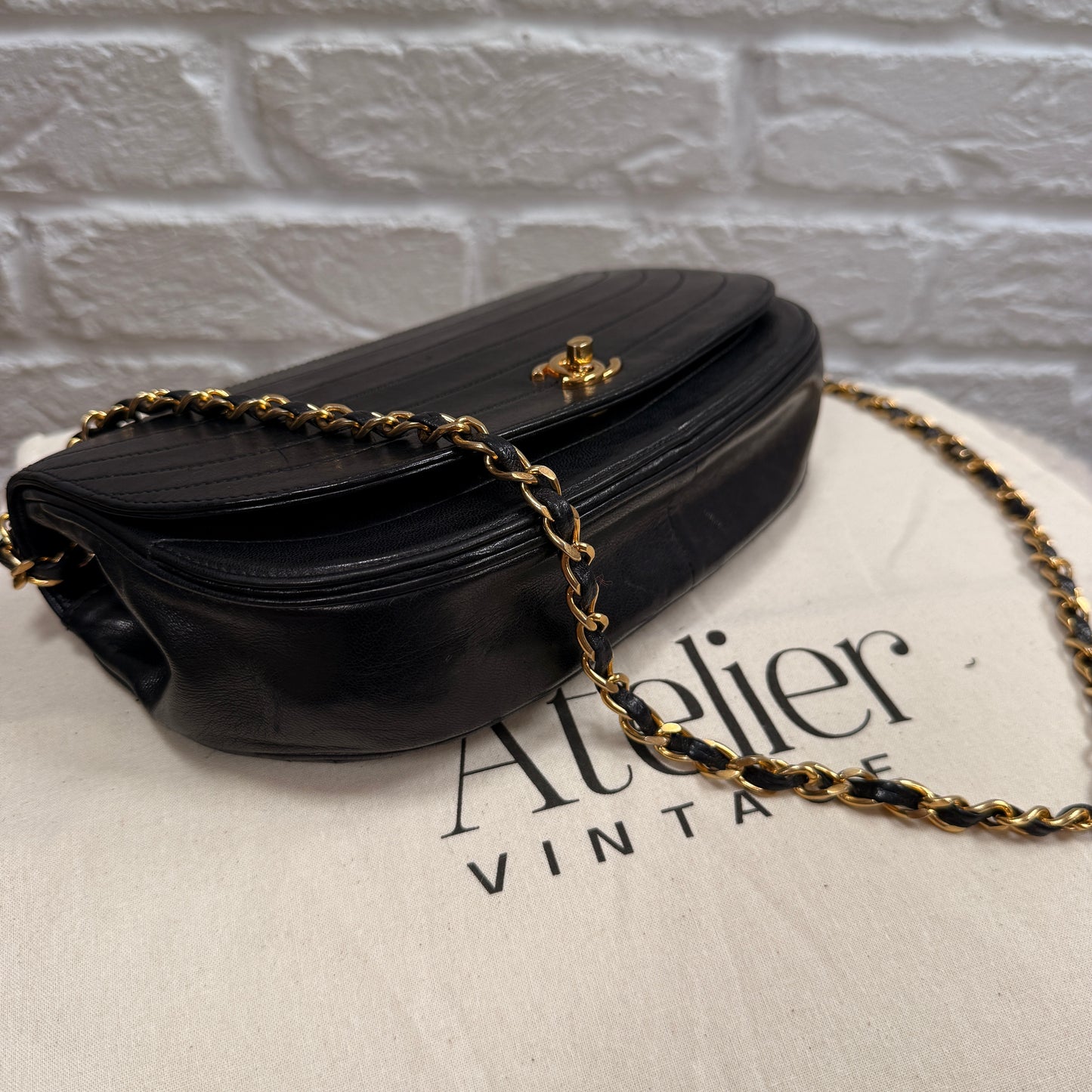 Chanel Early 1980s Quilted Half Moon CC Turnlock Single Flap