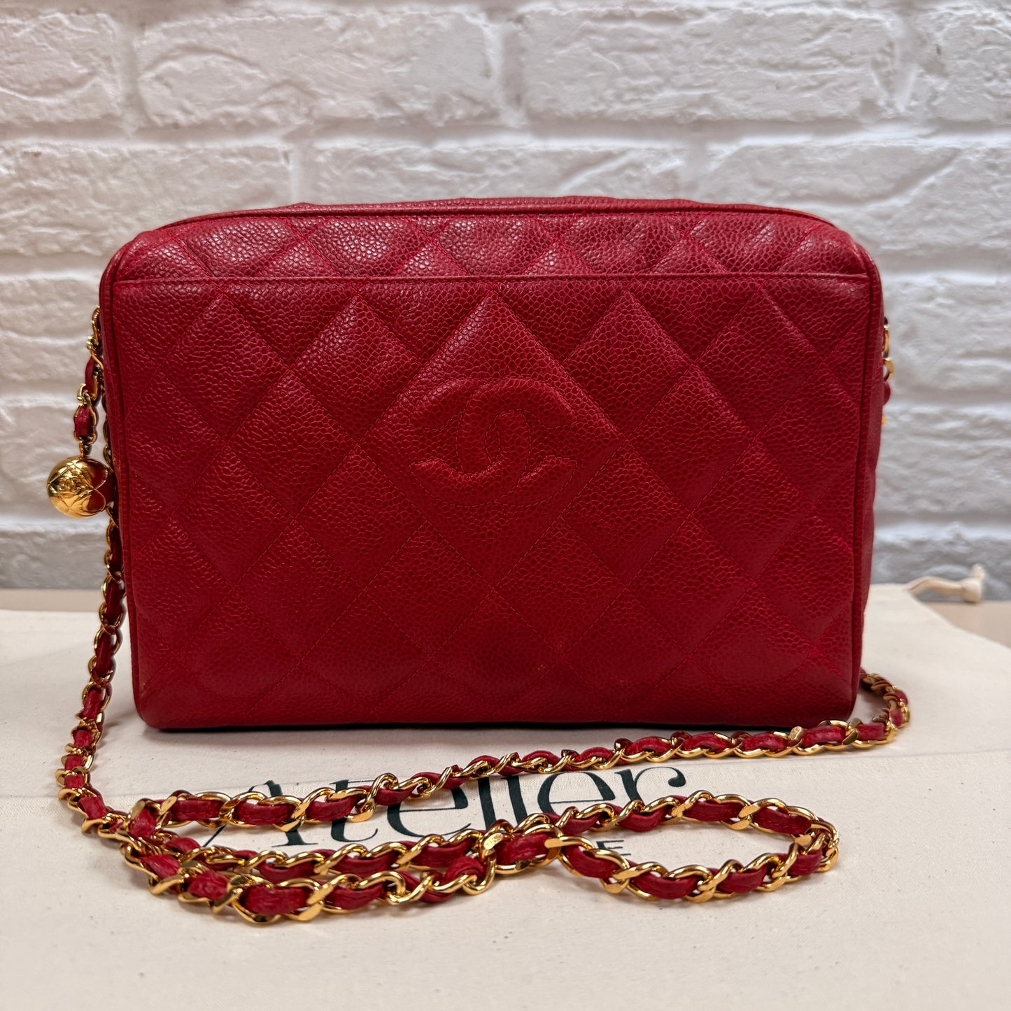 Chanel 1994 Rare Red Caviar Camera Bag with CC Charm