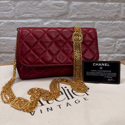 Chanel ULTRA RARE 1986 Single Flap with six strand 24k gold plated chain with CC logo stations