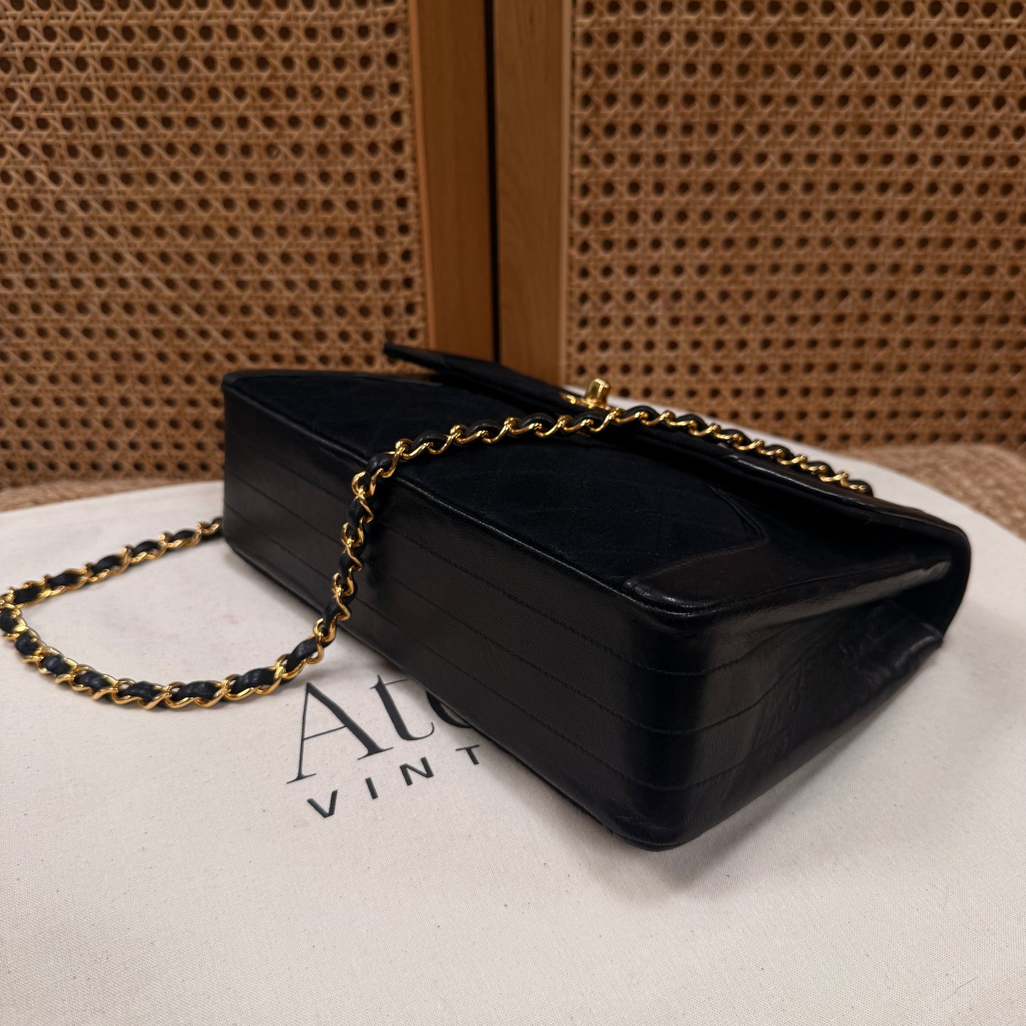 Chanel 1986 rare & limited edition single flap in black suede & Lambskin leather