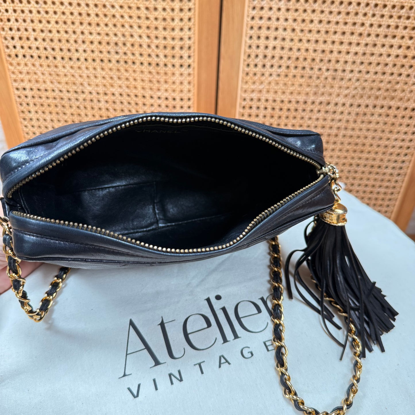 Chanel 1986 CC Quilted Black Tassel Camera bag