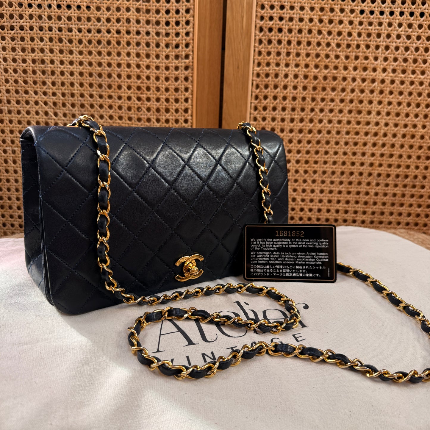 Chanel 1989 Rare Navy Classic Medium Rectangle Full Flap