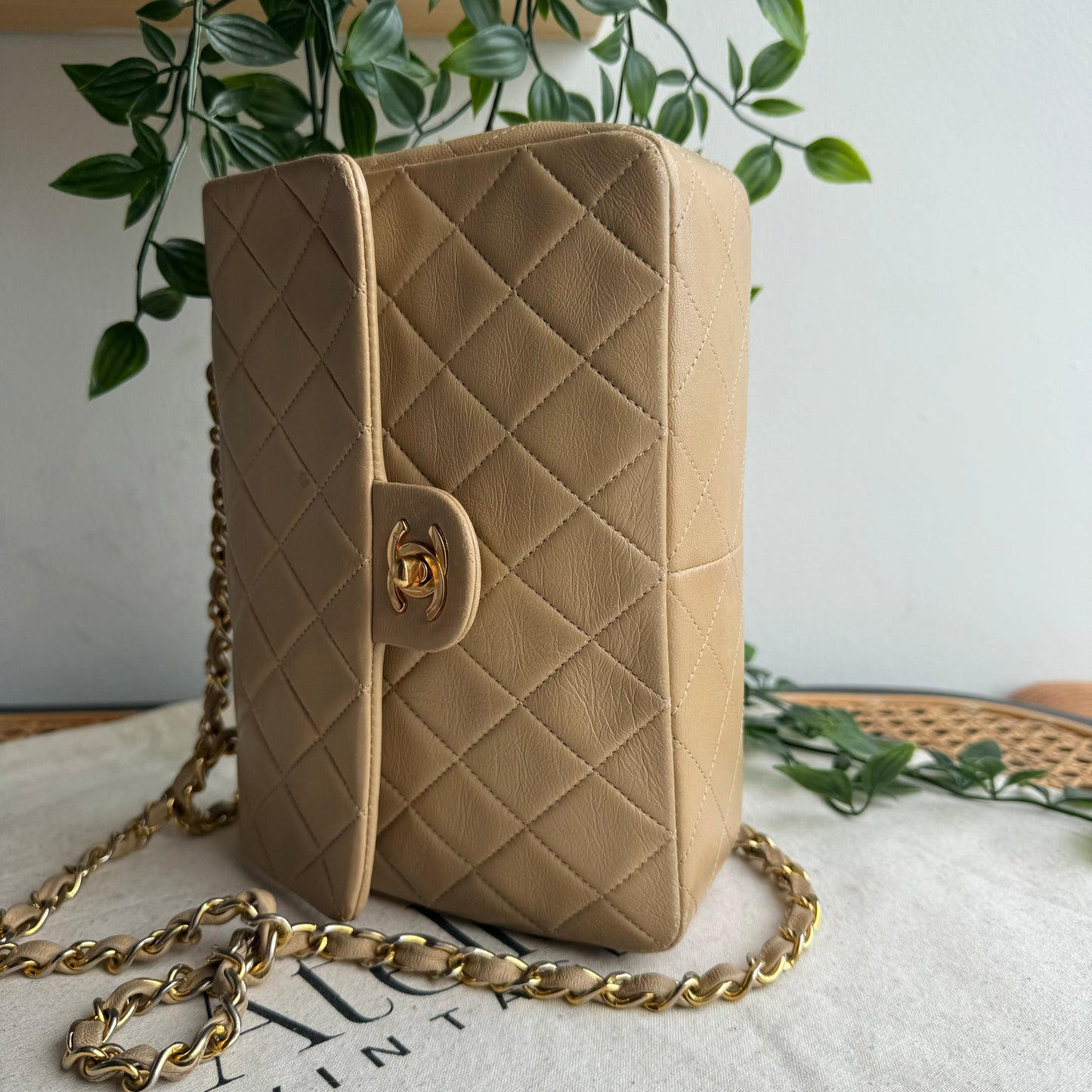 Chanel 1989 Beige Square Classic Single Flap Medium