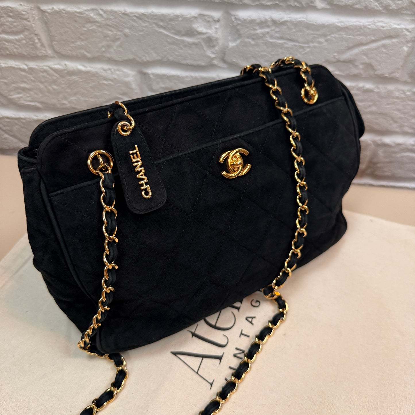 Chanel 1996 Rare Black Suede CC Turnlock Crossbody Tote with 24k Gold Hardware