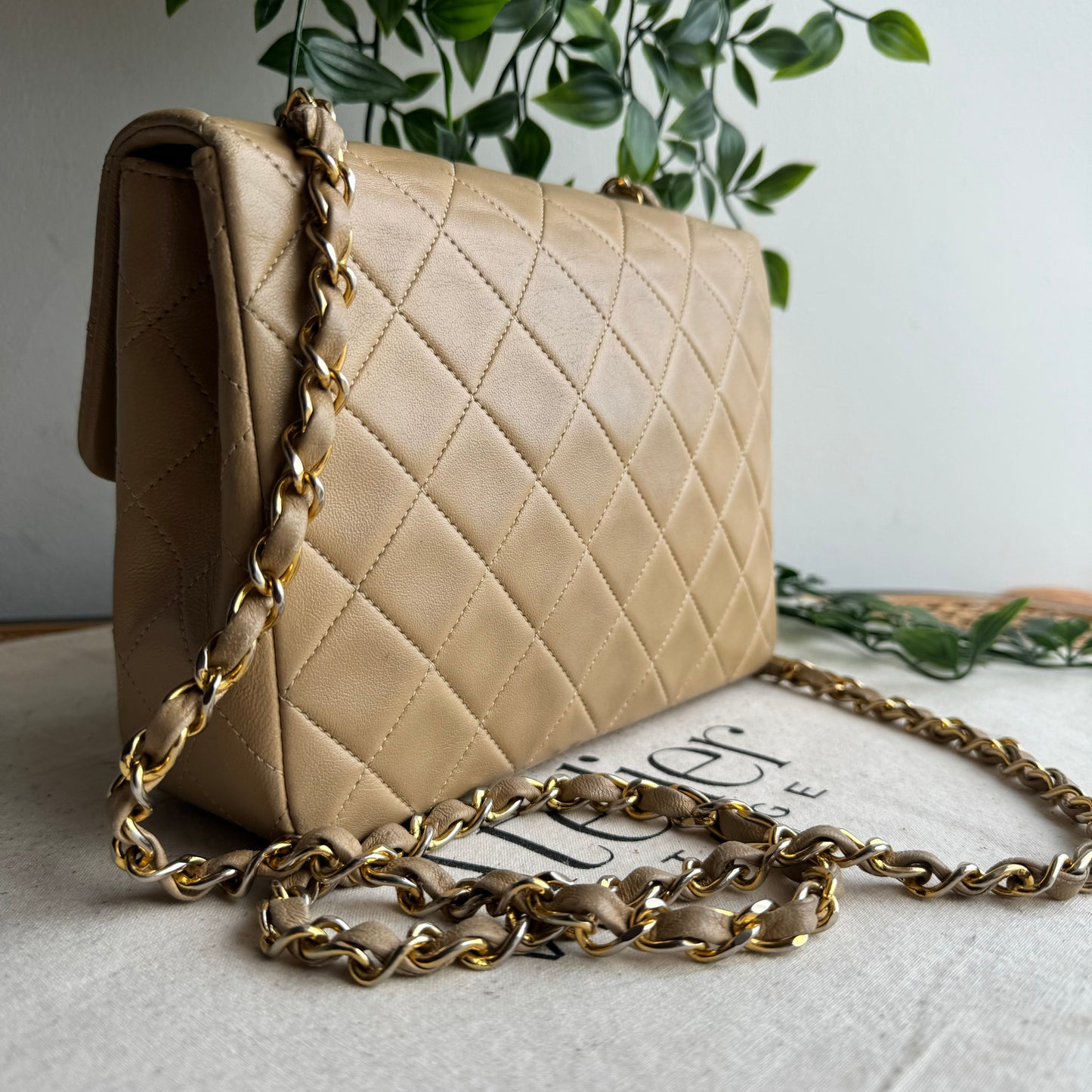 Chanel 1989 Beige Square Classic Single Flap Medium
