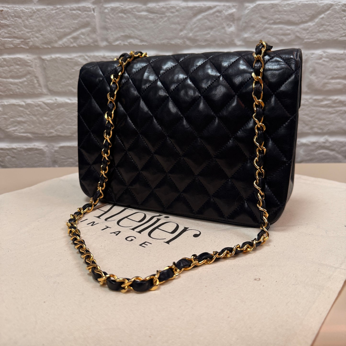 Chanel 1986 Rare Navy Lambskin Half Moon Single Flap with 24k Gold Hardware