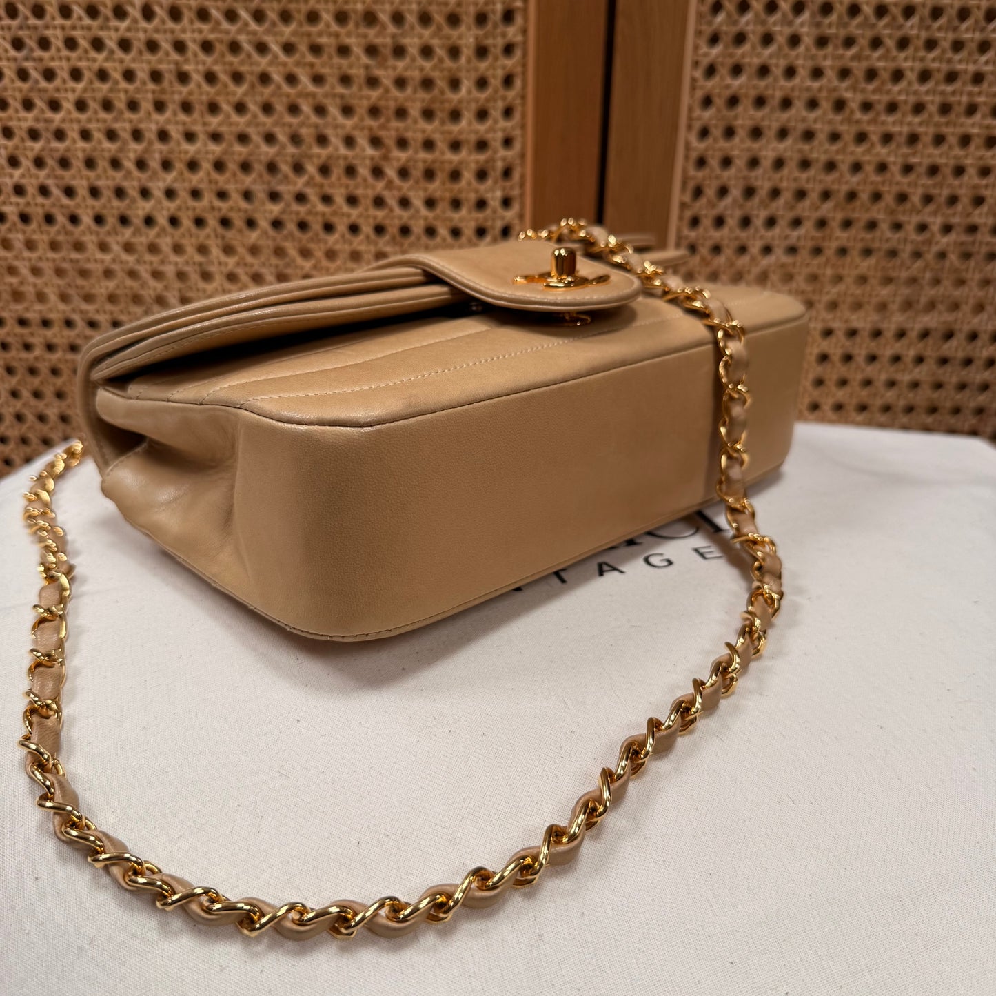 Chanel 1991 Ultra Rare Mademoiselle Scallop Double Flap in Dark Beige