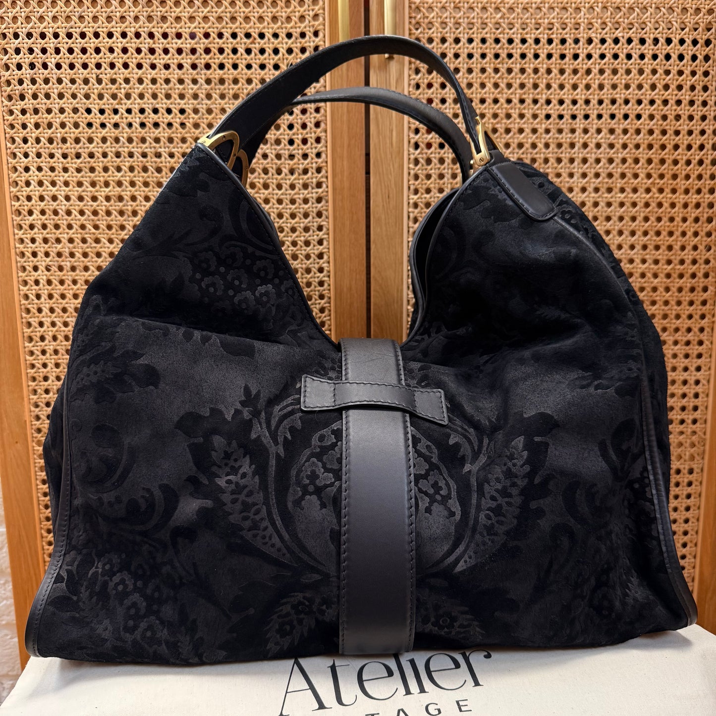 Gucci Suede Brocade Stirrup Tote