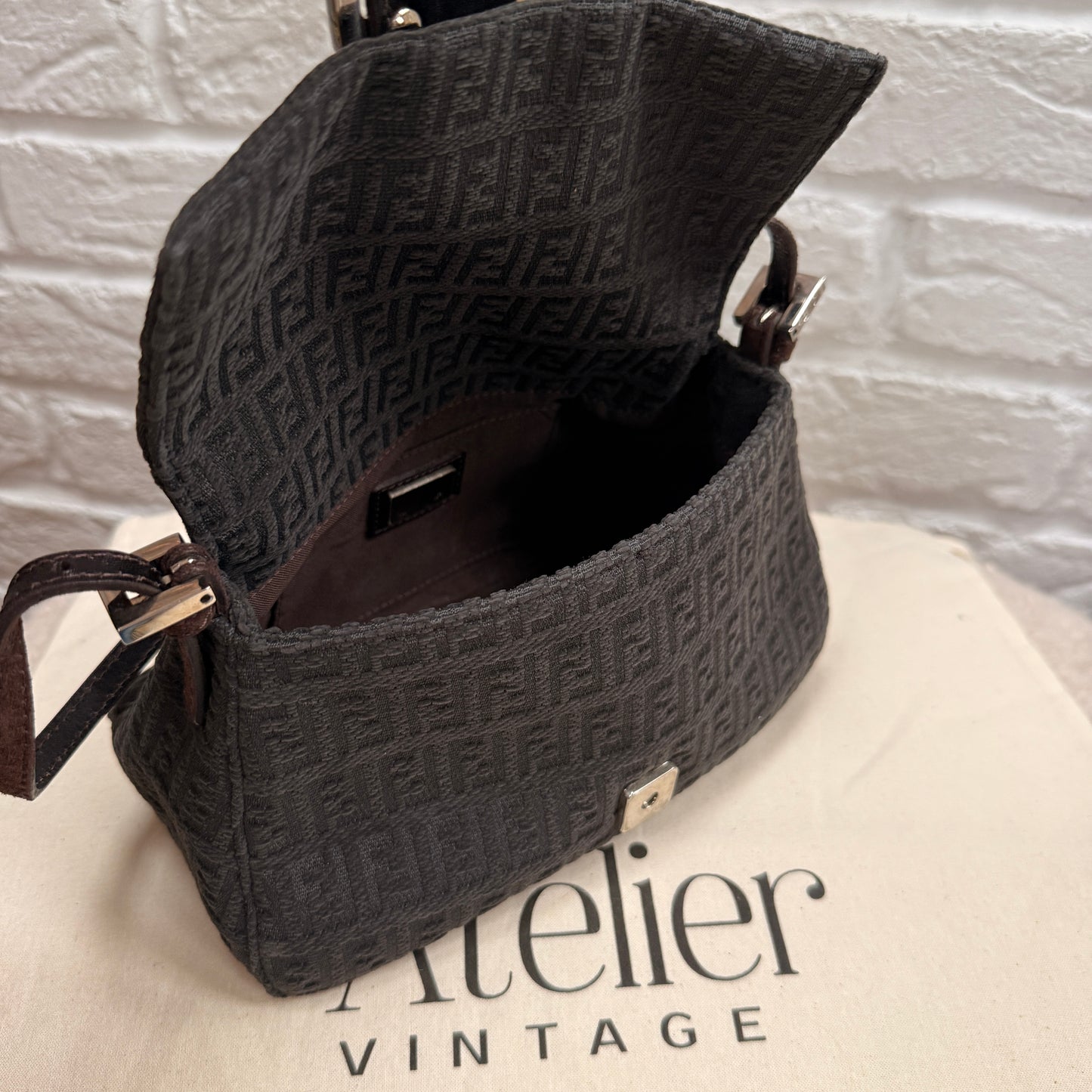 Fendi 1990s Rare Fendi Mini Mamma Baguette in grey & Brown suede