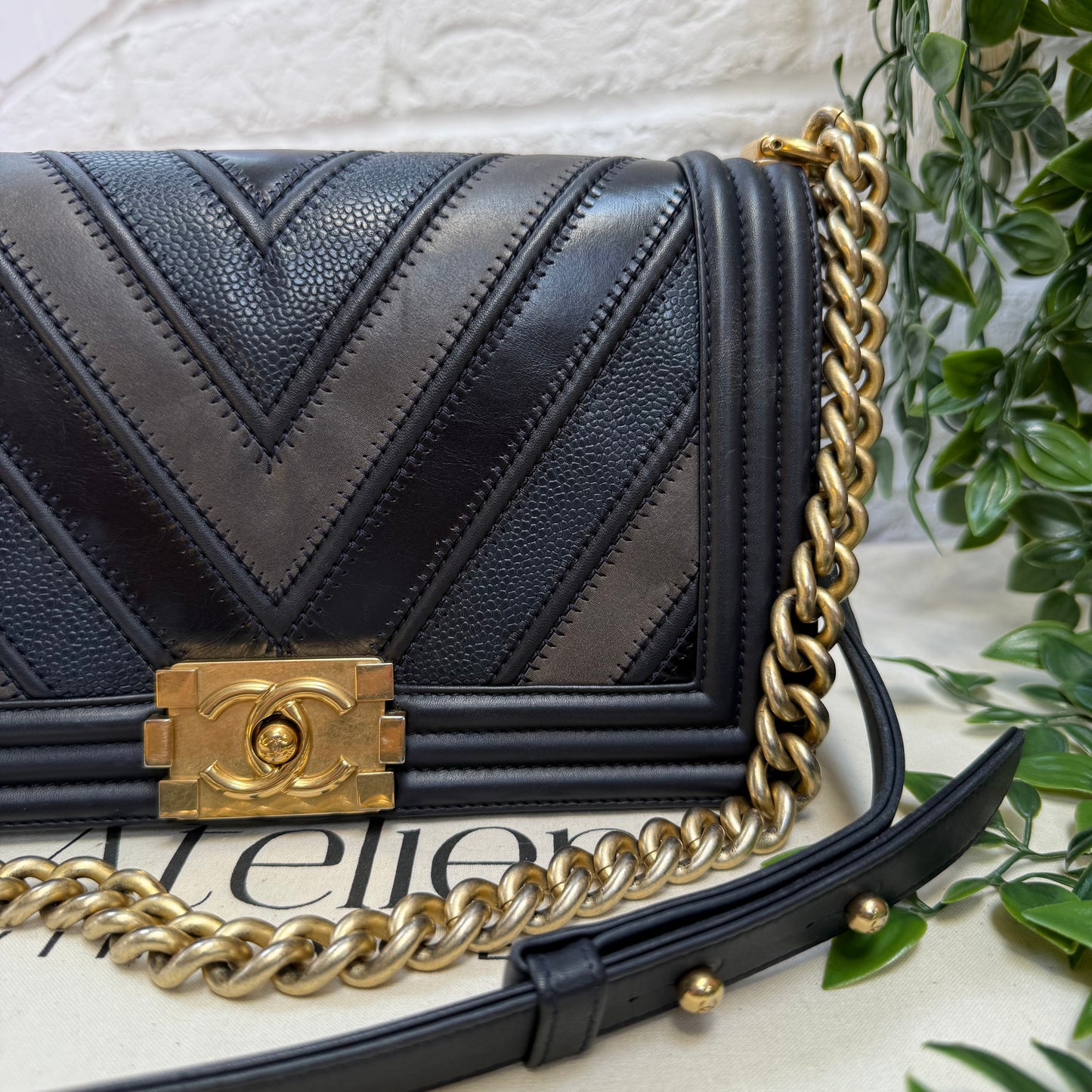 Chanel 2016 Rare Navy Le Boy Caviar & Calf Skin Chevron Old Medium