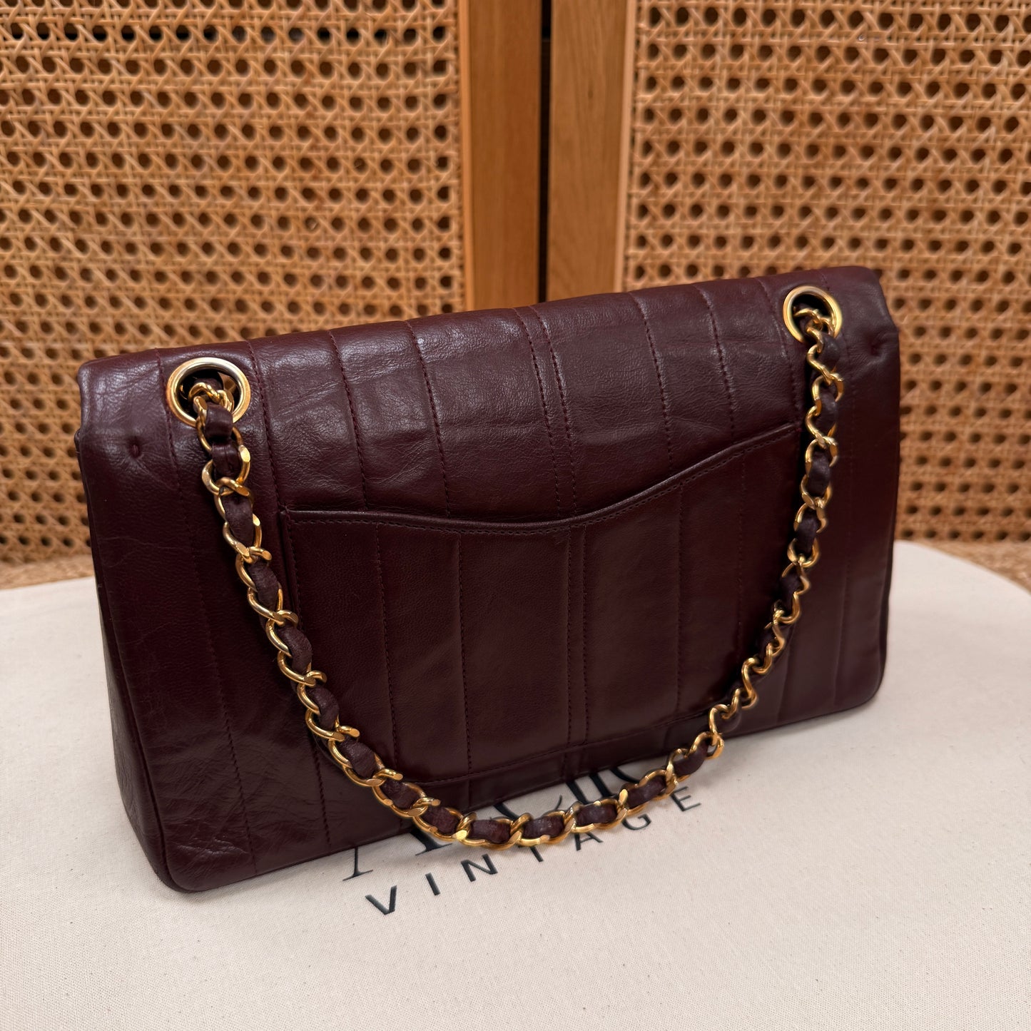 Chanel Ultra Rare Early 1980s Bordeux Lambskin Leather Classic Double Flap in Medium with 24k Gold Hardware