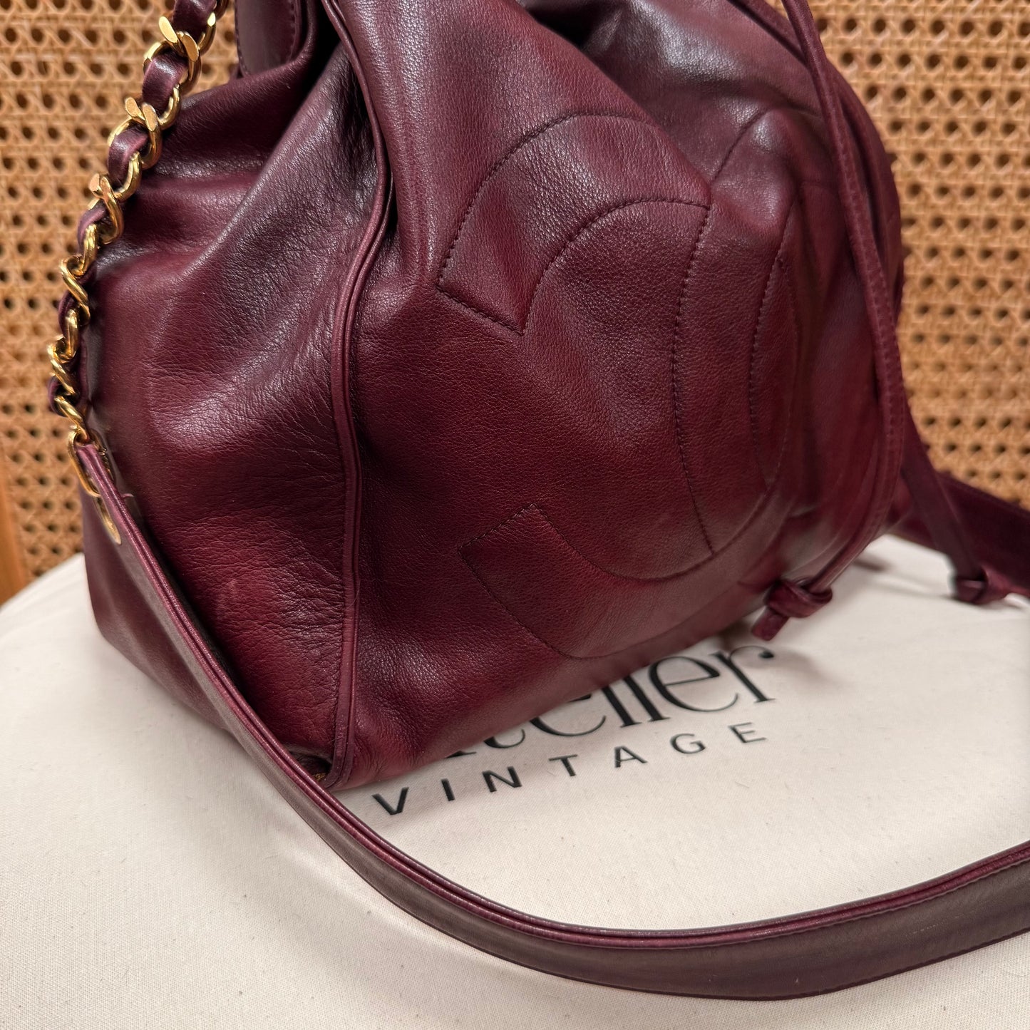Chanel 1993 Rare Bordeaux Bucket Bag with Pouch
