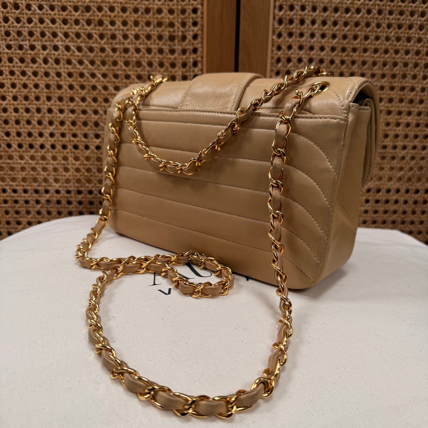 Chanel 1991 Ultra Rare Mademoiselle Scallop Double Flap in Dark Beige