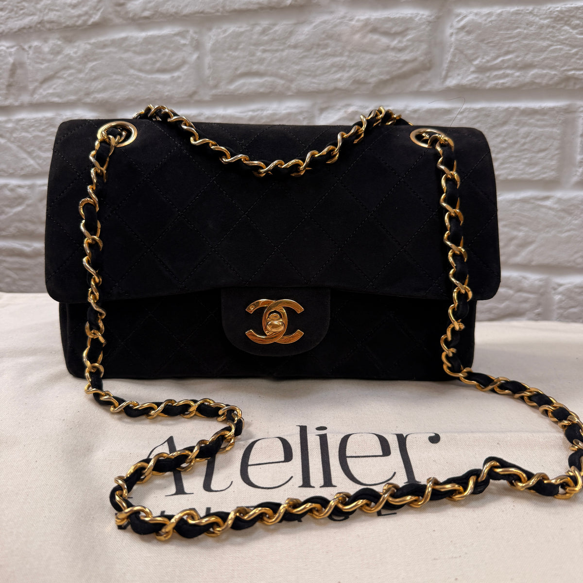 Chanel 1986 Rare Suede Black Classic Double Flap Small
