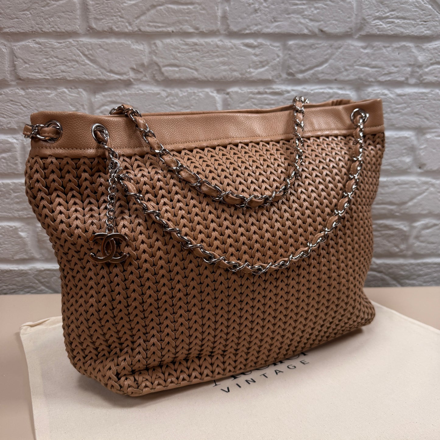 Chanel 2004 Beige Woven Caviar Leather Tote