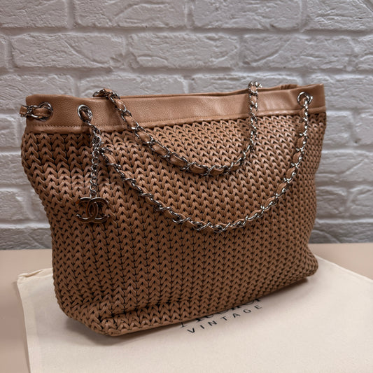 Chanel 2004 Beige Woven Caviar Leather Tote