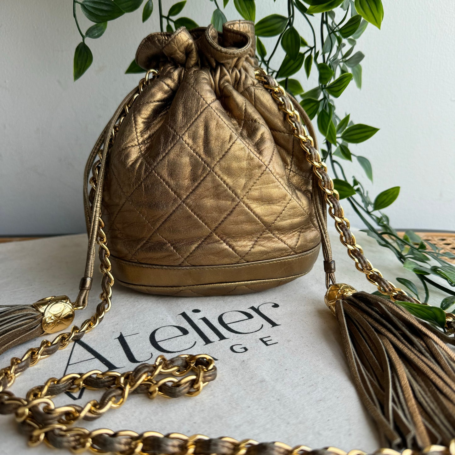 Chanel 1989 Aged Gold Tassel Bucket Bag