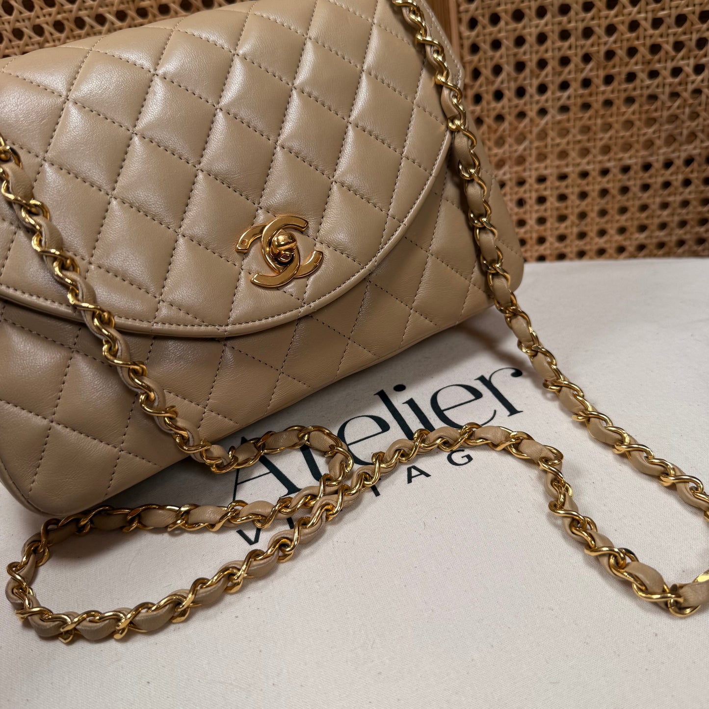 Chanel 1989 Rare Half Moon Single Flap in Dark Beige