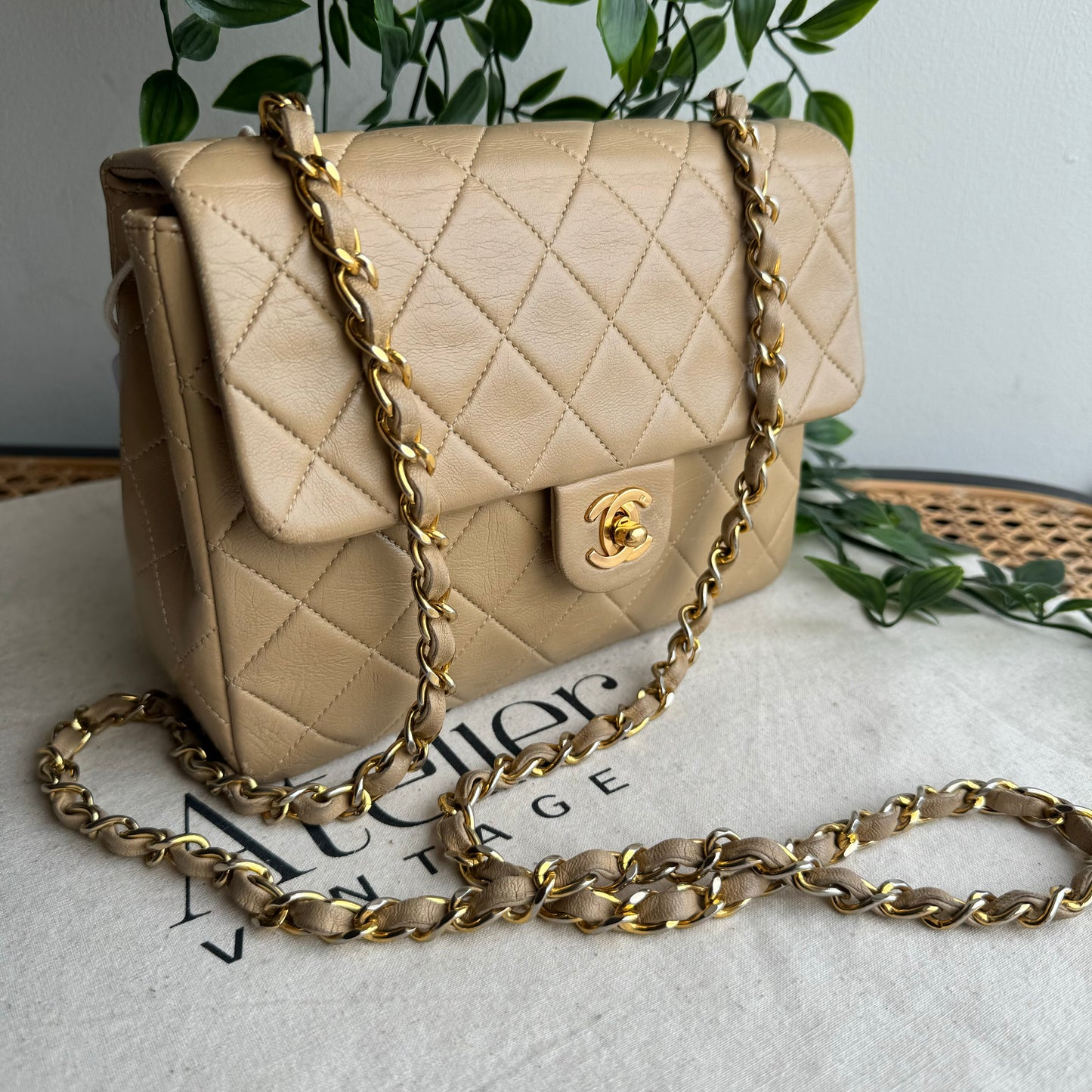 Chanel 1989 Beige Square Classic Single Flap Medium