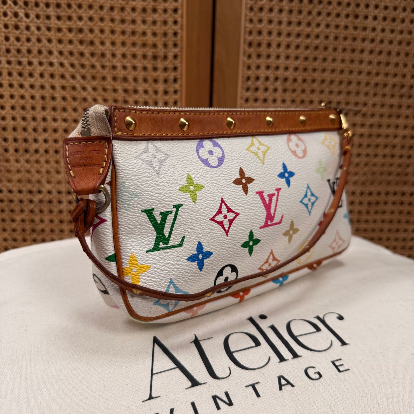 Louis Vuitton 2003 Murakami white Multi Color Pochette Accesssoires